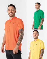 Pack x 3 Camisa hombre cuello mao: Salmón / Aguacate / Amarillo Taxi Driver