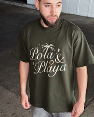 Camiseta Unisex Oversize Pola y Playa Verde (Algodón 270 grs)