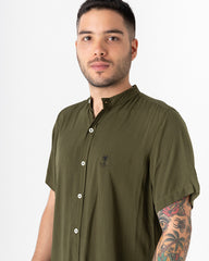 Men's military green Ladrilleros Mao collar shirt (Chalis)
