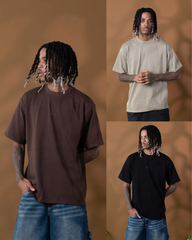 Pack x 3 Camiseta Oversize 270gr: (Negro / Café / Verde Claro)