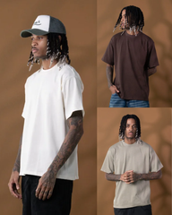 Pack x 3 Camiseta Oversize 270gr: (Marfil / Verde Claro / Café)