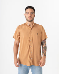 Tarantino brown mandarin collar men's shirt (Chalis)