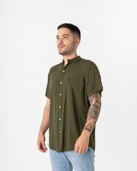 Men's military green Ladrilleros Mao collar shirt (Chalis)