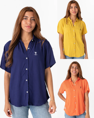 Pack x 3 Camisa mujer: Cielo Nocturno Azul / Mostaza / Salmón