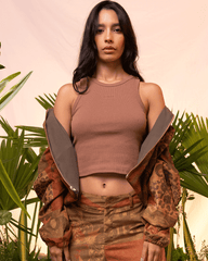 Crop Top Mujer Básico Café (Rib)