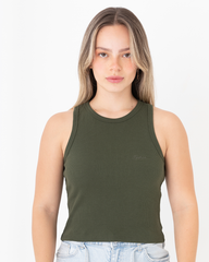 Crop Top Mujer Básico Verde Militar (Rib)