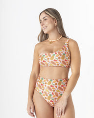 Frutifantastica orange women's high-rise swim briefs, double-sided (eco-friendly fabric).