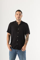Camisa Hombre Cuello Mao Negra Solano (Chalis)