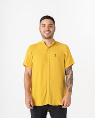 Men's Mustard Mao Collar Shirt (Chalis)