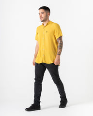 Men's Mustard Mao Collar Shirt (Chalis)