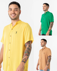 Pack x 3 Camisa hombre cuello mao: Amarillo Taxi Driver / Aguacate / Tarantino Café