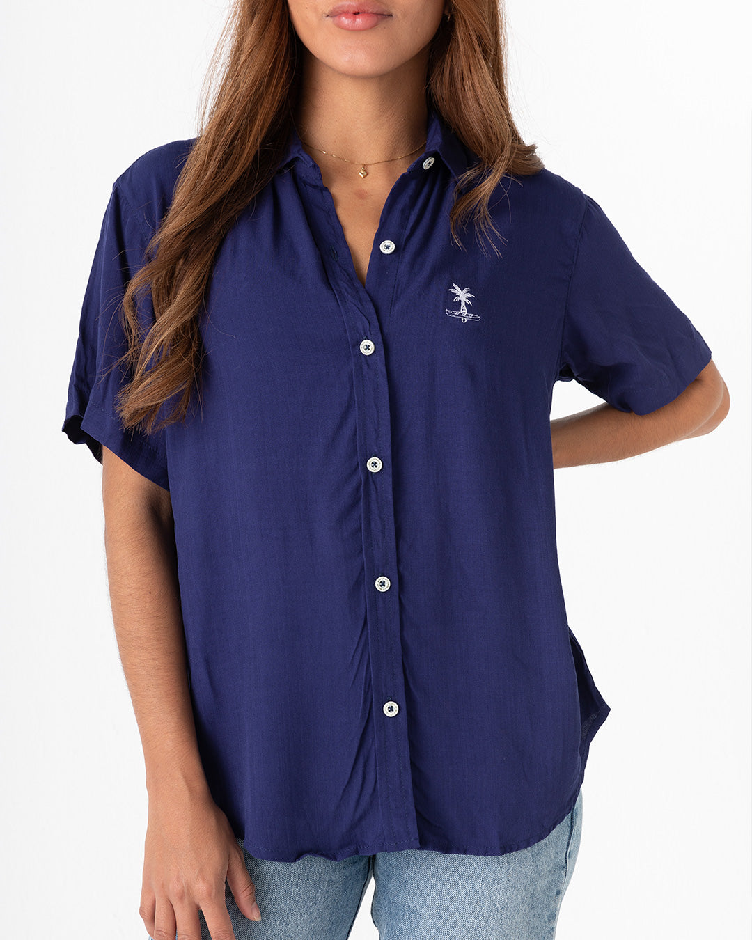 Camisa Mujer Cielo Nocturno Cuello Mao (Chalis)