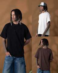 Pack x 3 Camiseta Oversize 270gr: (Negro / Marfil / Café)