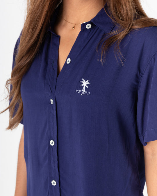 Camisa Mujer Cielo Nocturno Cuello Mao (Chalis)