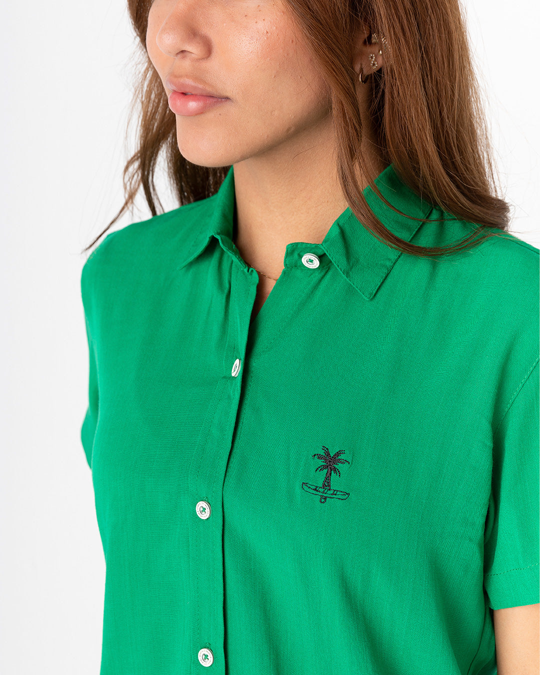 Camisa Mujer Aguacate Cuello Mao (Chalis)