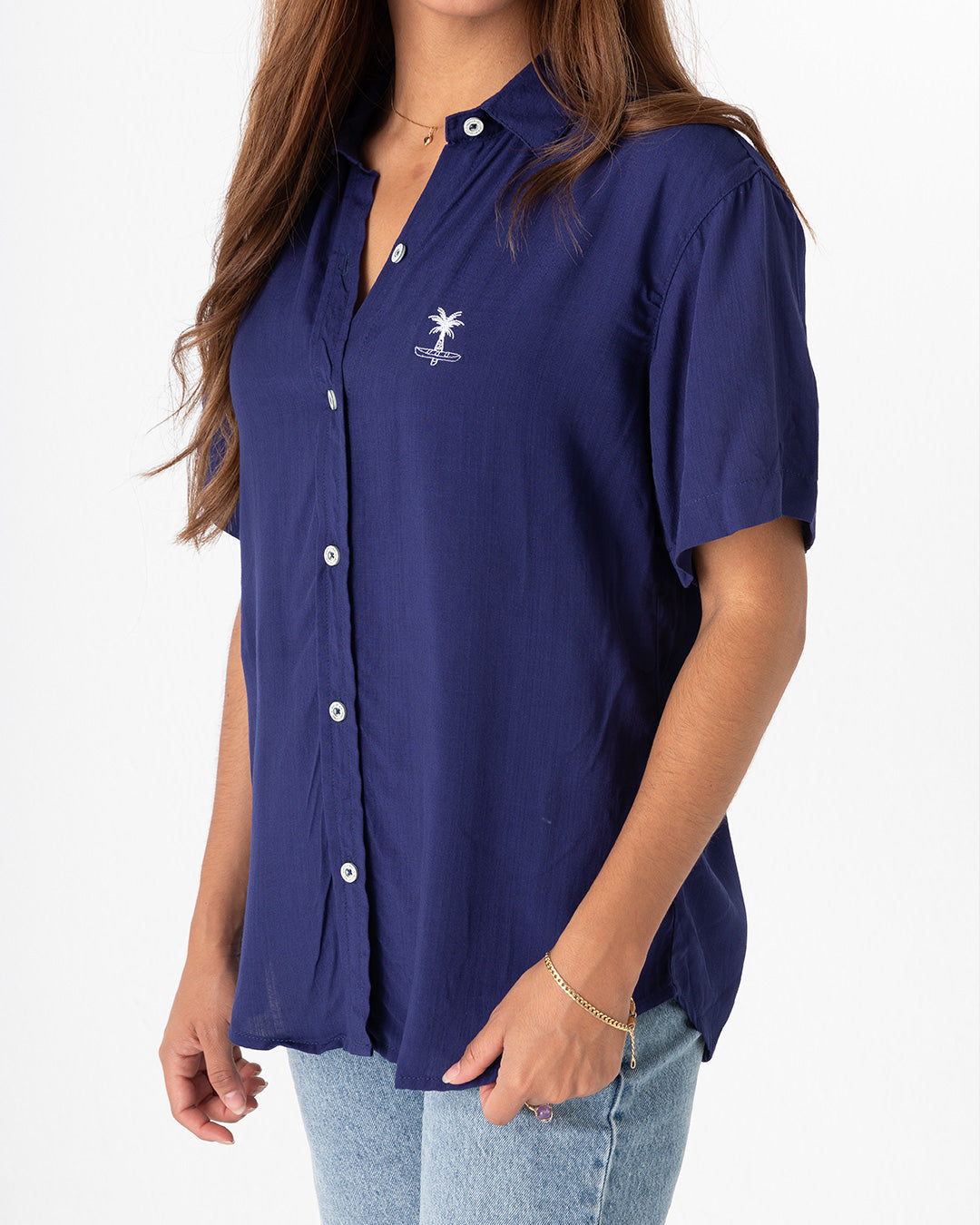 Camisa Mujer Cielo Nocturno Cuello Mao (Chalis)