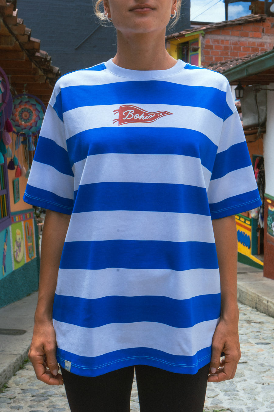 Camiseta Oversize Rayas Azul Bohío (Unisex)