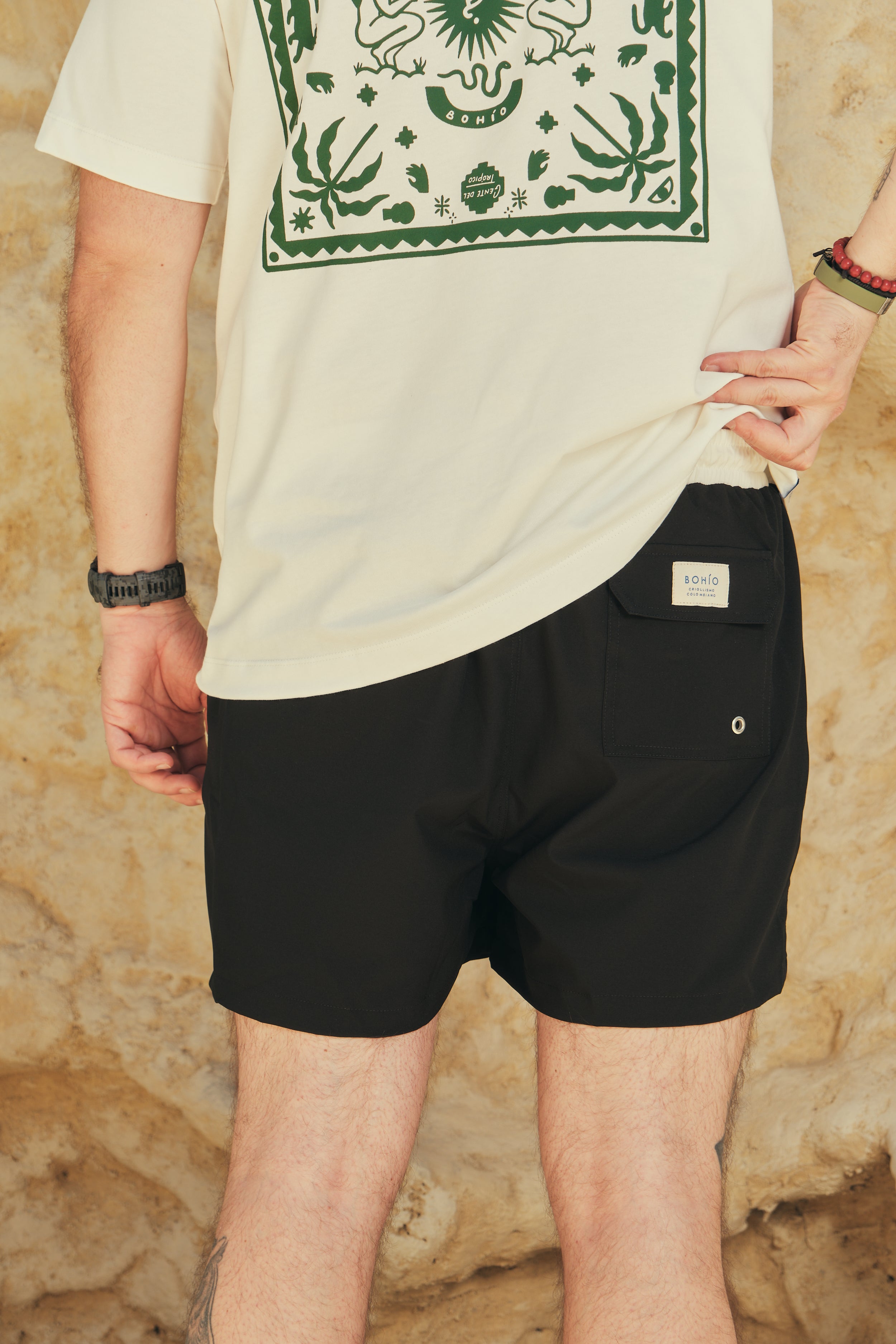 Pantaloneta De Baño Masculina Unicolor Negro (Poliéster)