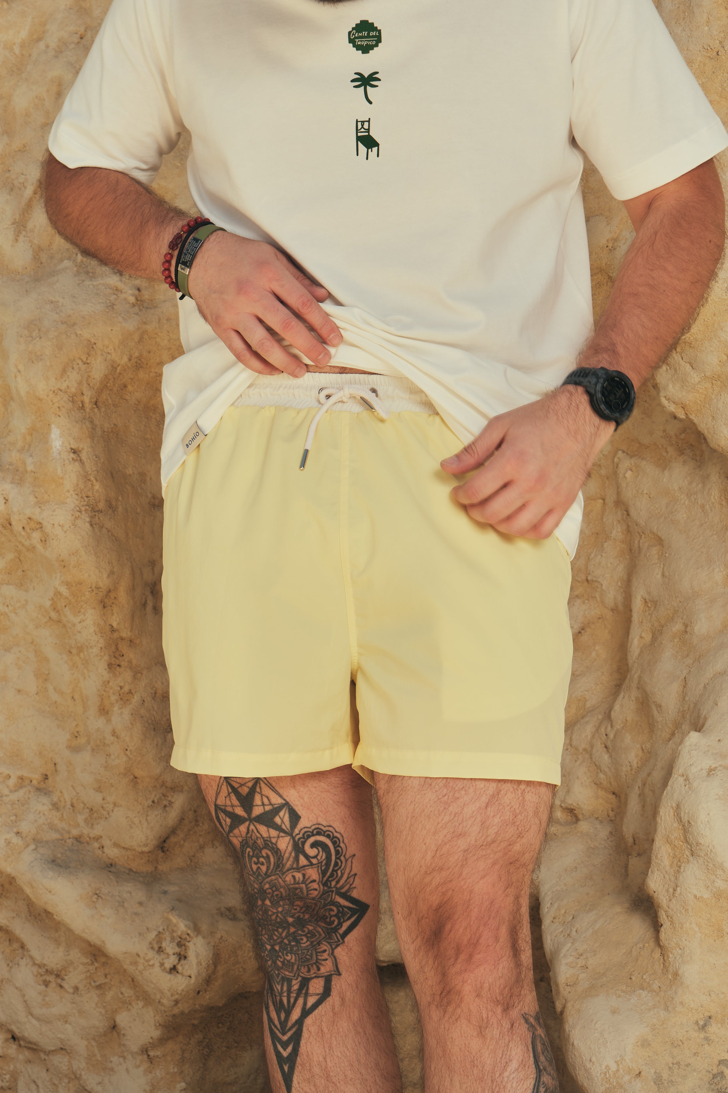 Pantaloneta De Baño Masculina Unicolor Amarillo (Poliéster)