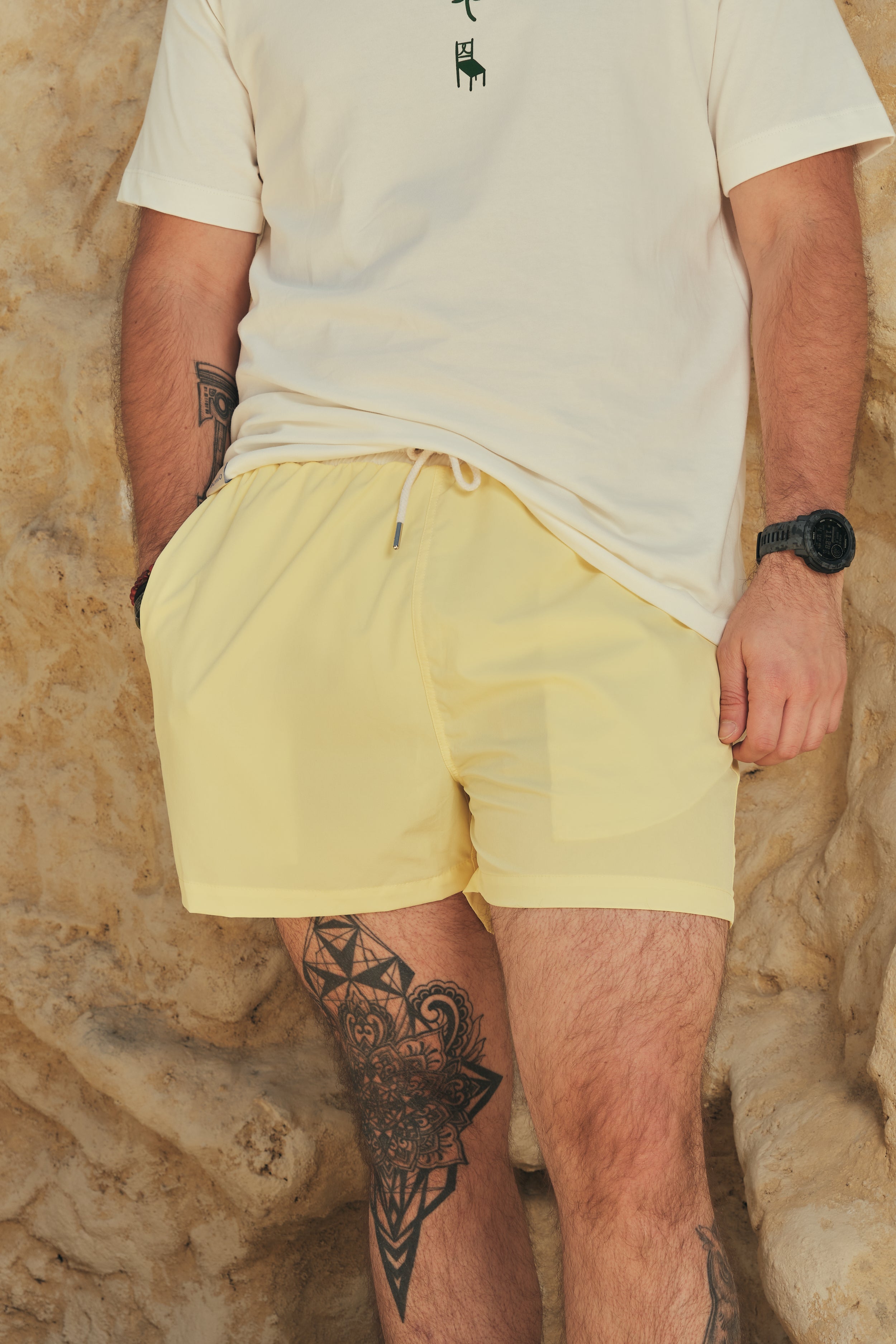 Pantaloneta De Baño Masculina Unicolor Amarillo (Poliéster)