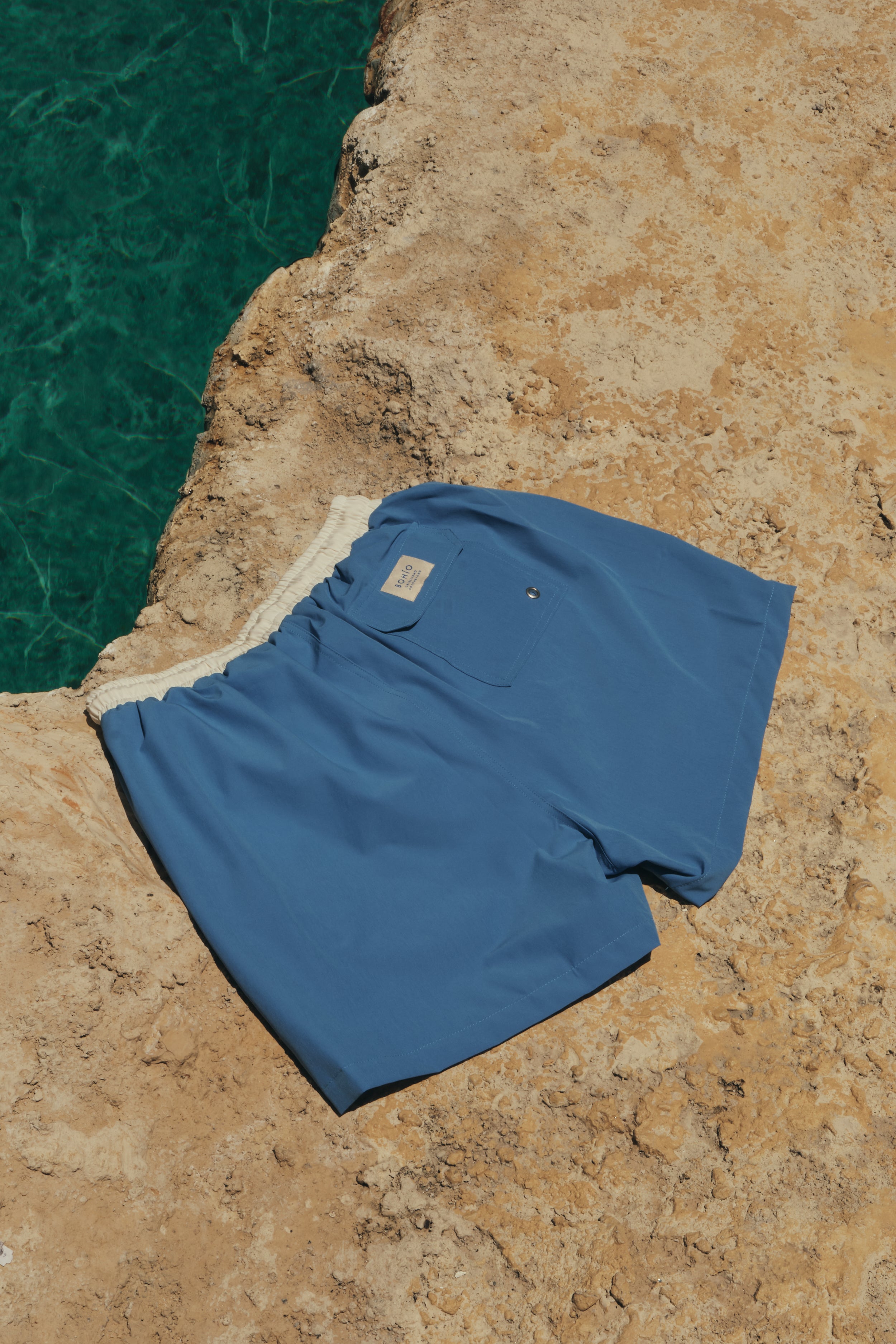 Pantaloneta De Baño Masculina Unicolor Azul (Poliester)