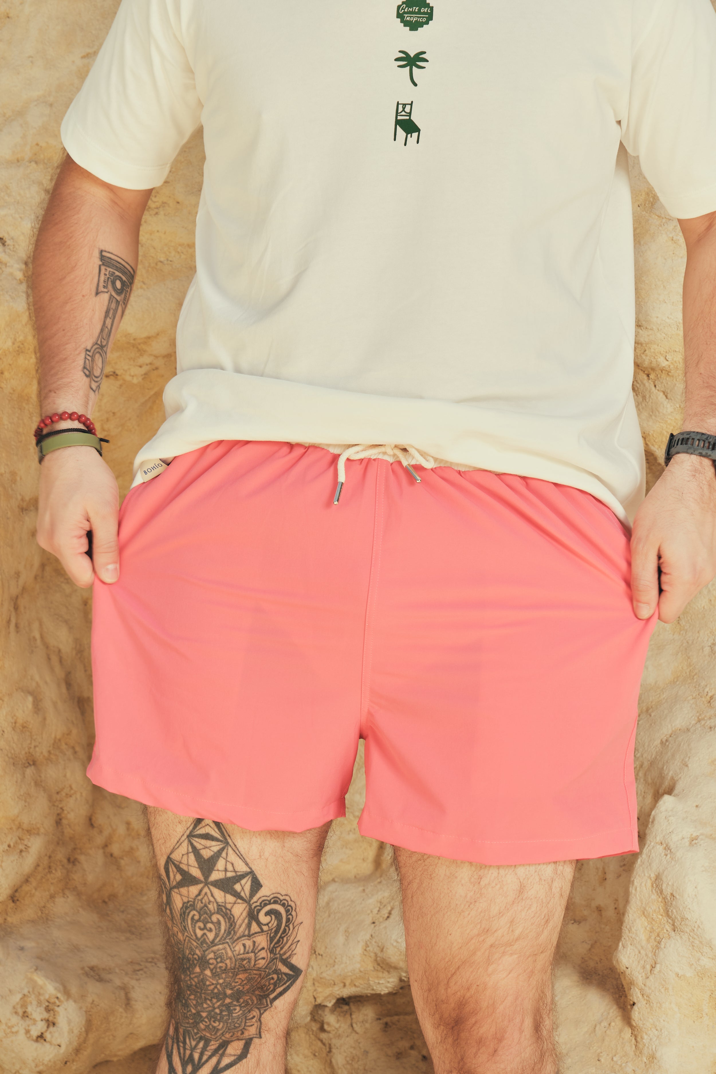 Pantaloneta De Baño Masculina Unicolor Salmón (Poliester)