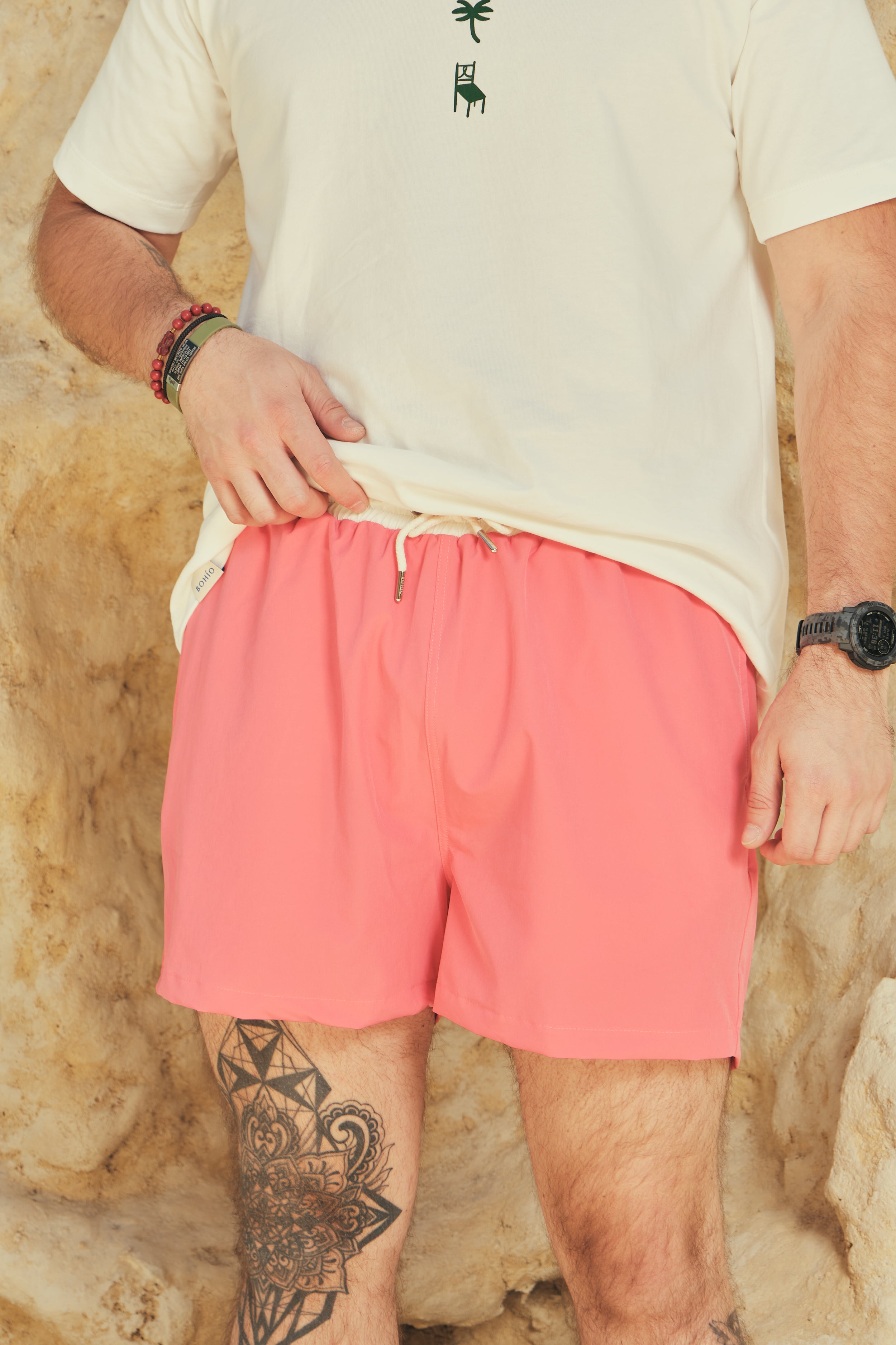 Pantaloneta De Baño Masculina Unicolor Salmón (Poliester)