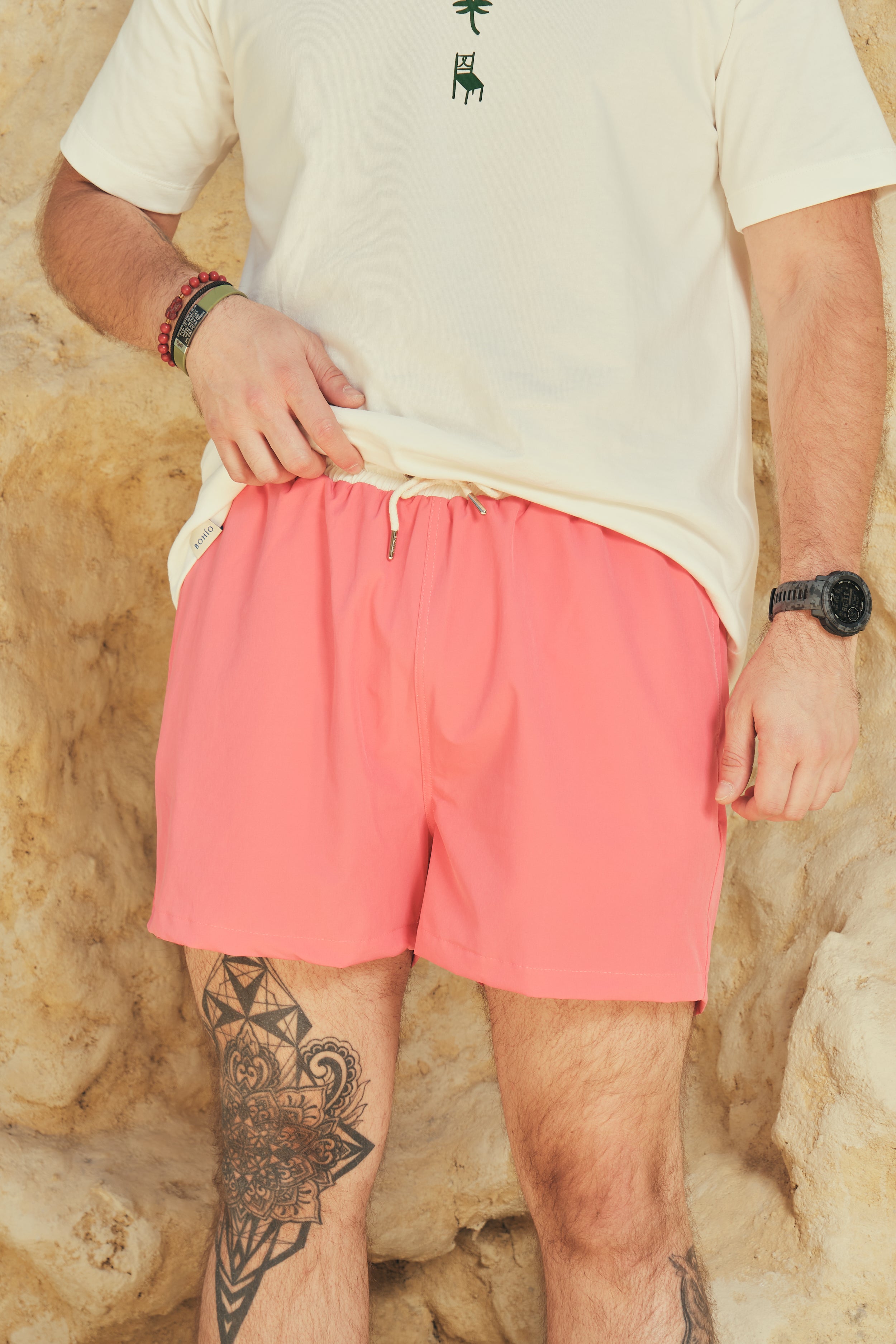 Pantaloneta De Baño Masculina Unicolor Salmón (Poliester)