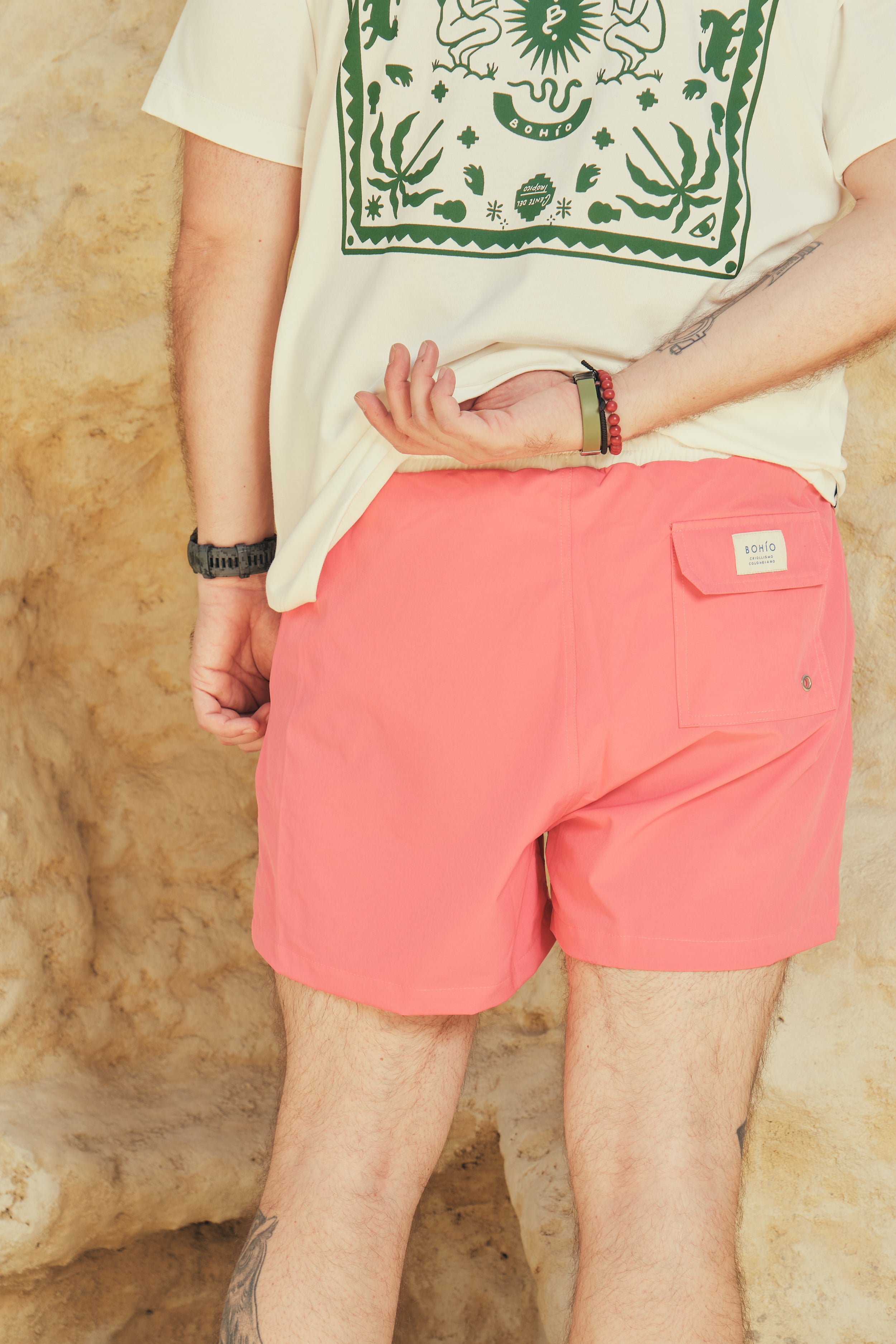 Pantaloneta De Baño Masculina Unicolor Salmón (Poliester)