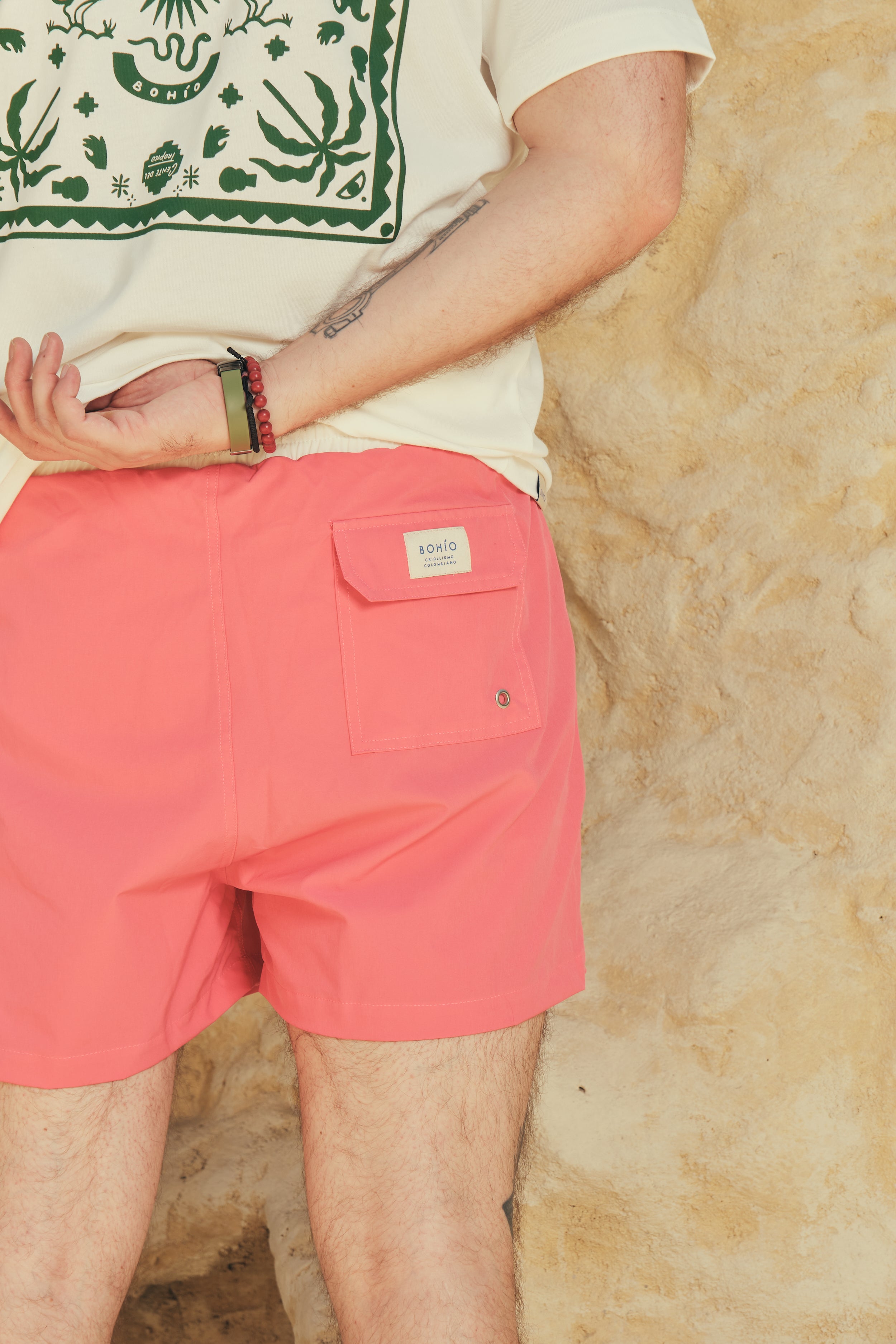 Pantaloneta De Baño Masculina Unicolor Salmón (Poliester)
