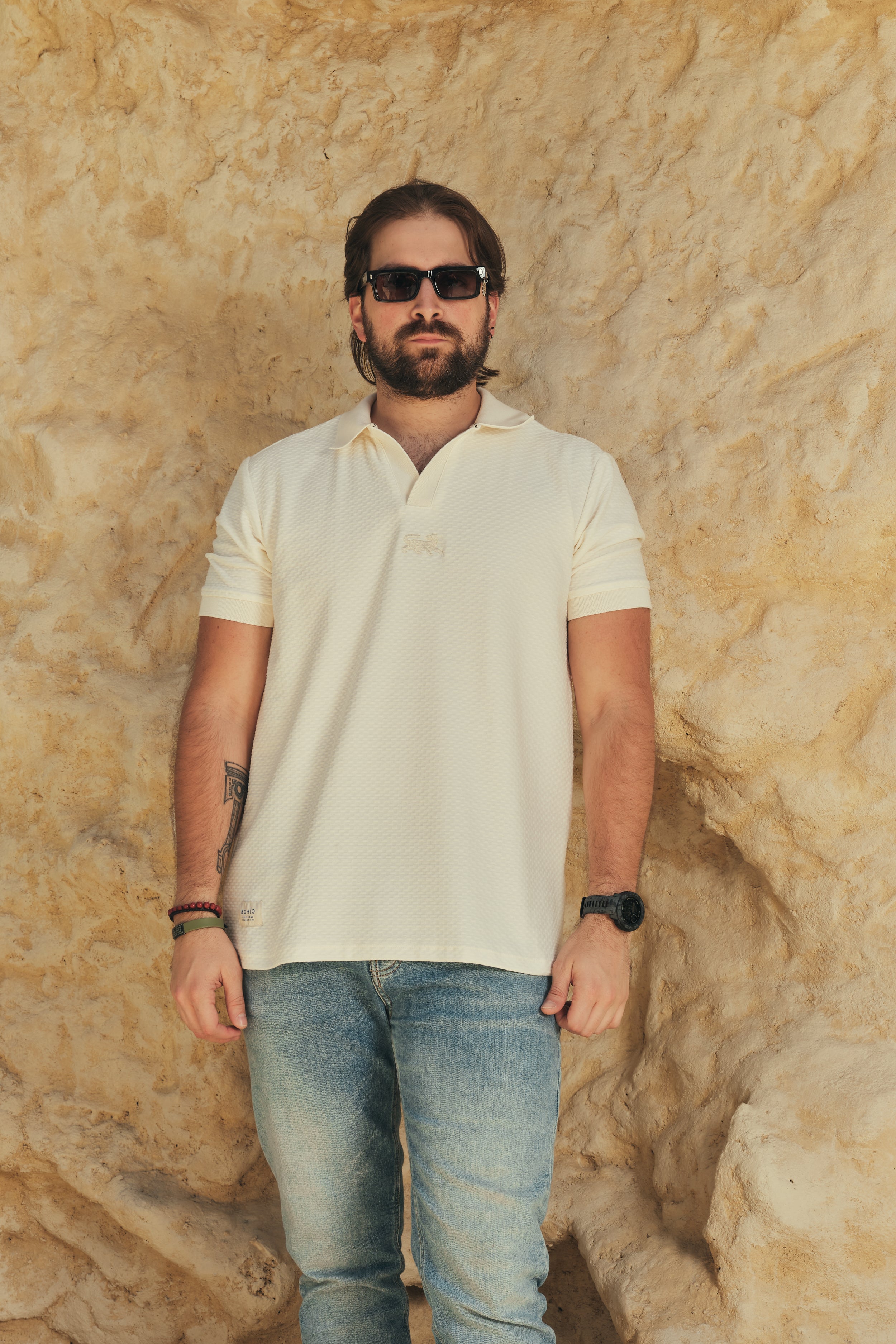 Camisa Polo Masculina Básica Bacana Marfil (Algodón 100%)