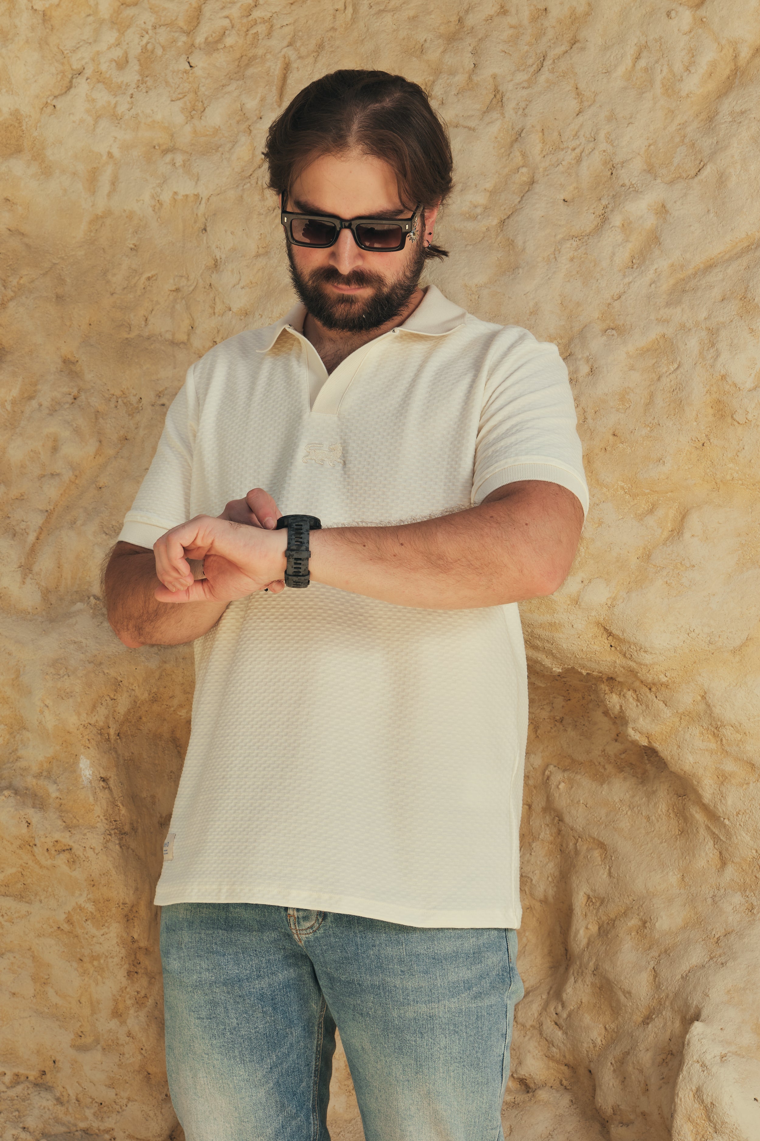Camisa Polo Masculina Básica Bacana Marfil (Algodón 100%)