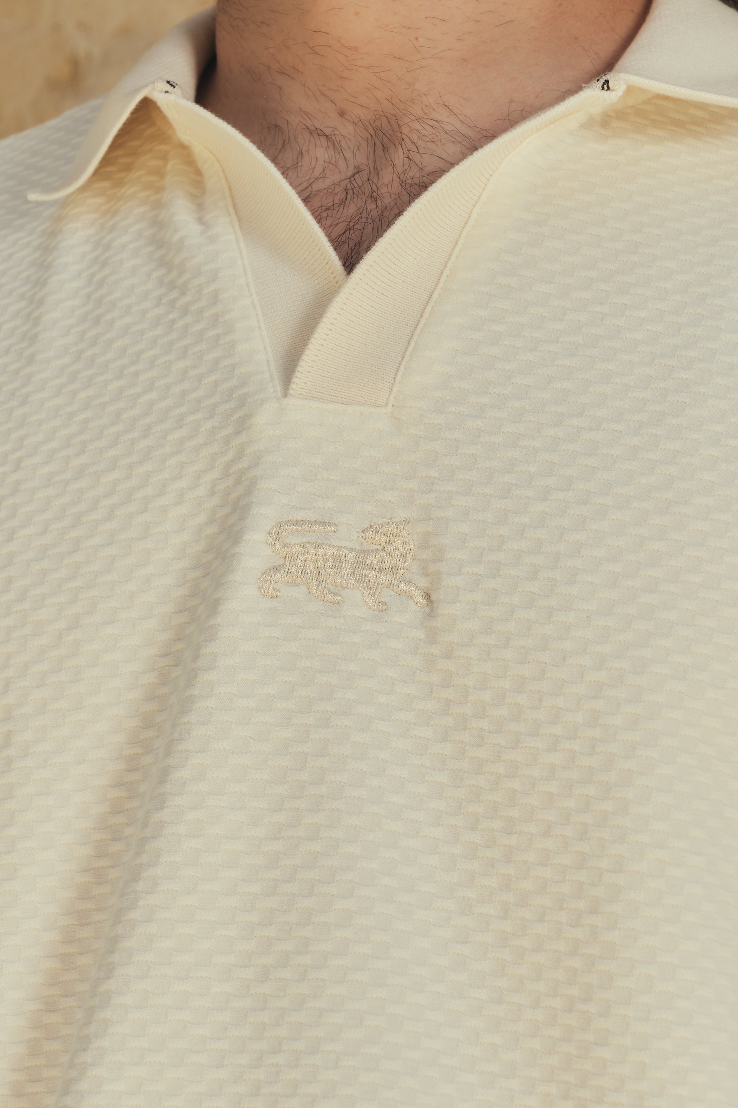 Camisa Polo Masculina Básica Bacana Marfil (Algodón 100%)