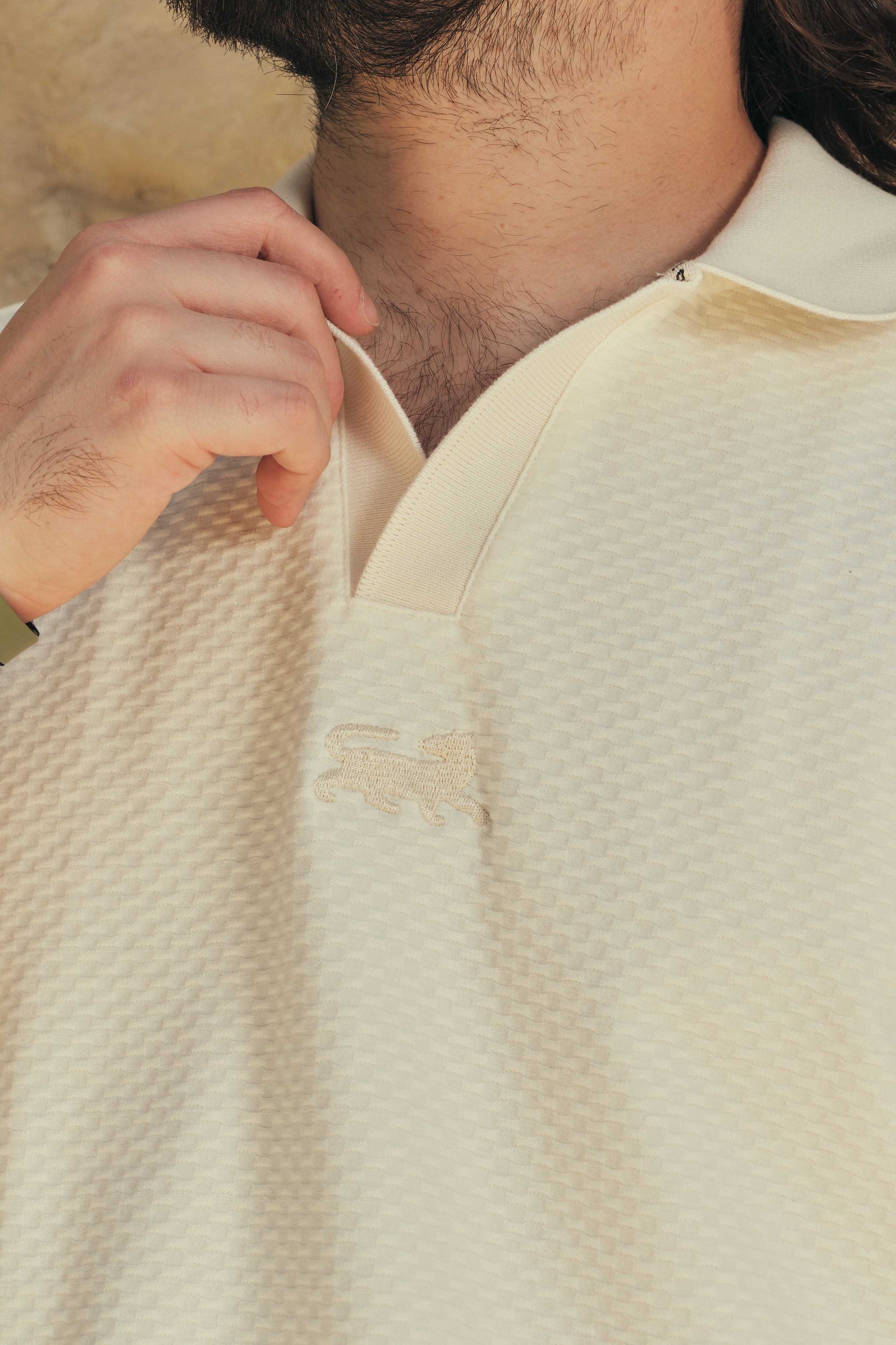Camisa Polo Masculina Básica Bacana Marfil (Algodón 100%)