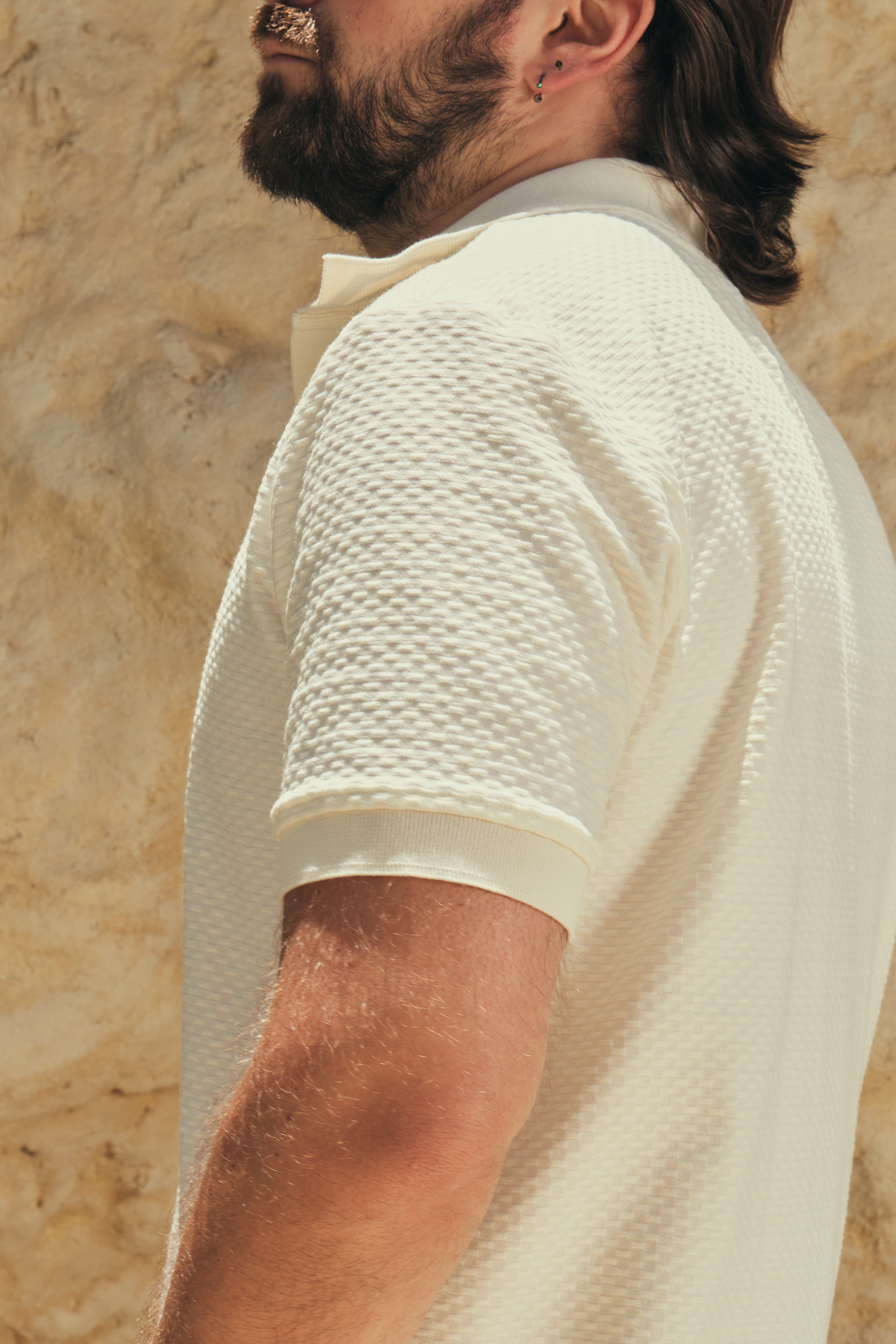 Camisa Polo Masculina Básica Bacana Marfil (Algodón 100%)