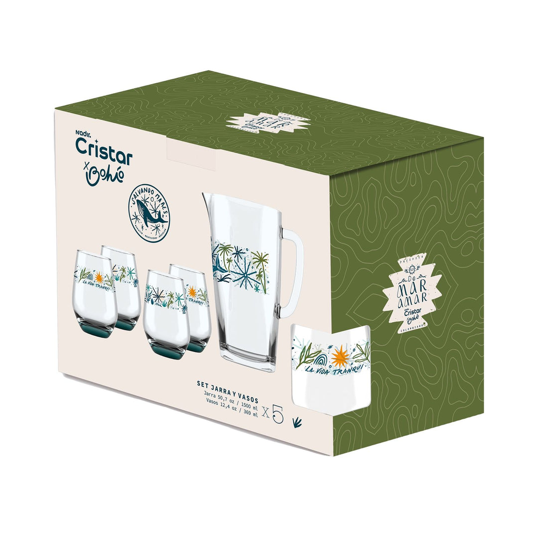 Set Jarra + Vasos Vida Tranqui – Cristar X Bohío x 5 Unidades