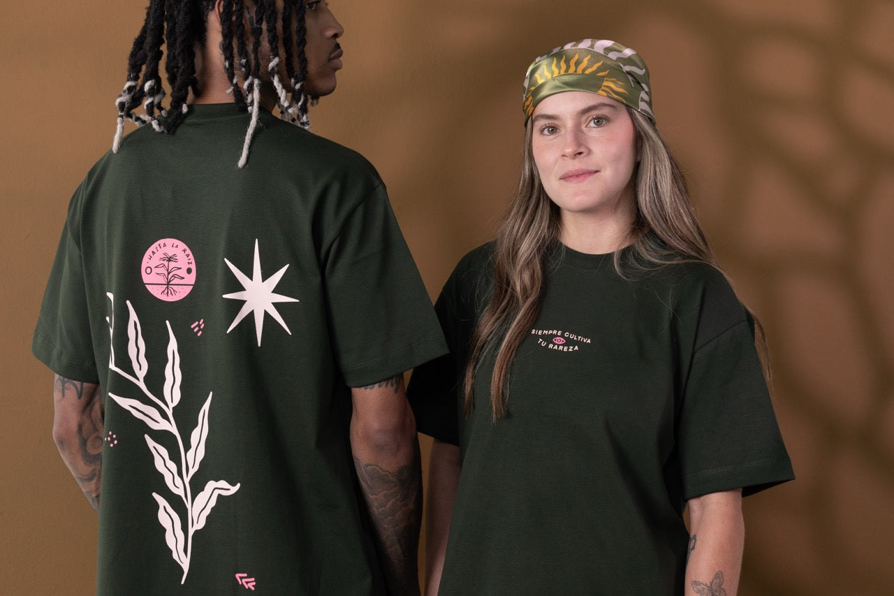 Camiseta Unisex Media Oversize Raíces Verde (Algodón 270 Gr)