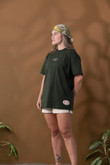 Camiseta Unisex Media Oversize Raíces Verde (Algodón 270 Gr)