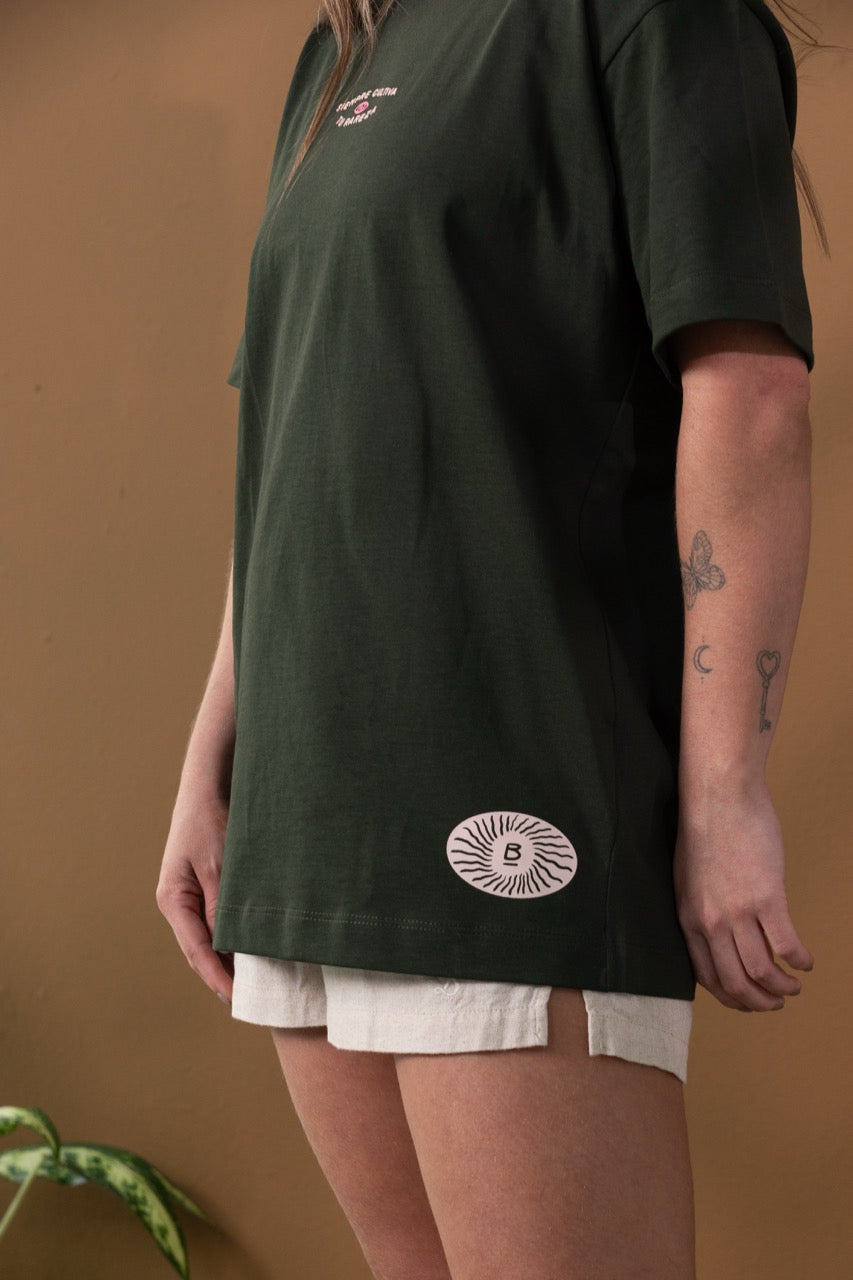 Camiseta Unisex Media Oversize Raíces Verde (Algodón 270 Gr)