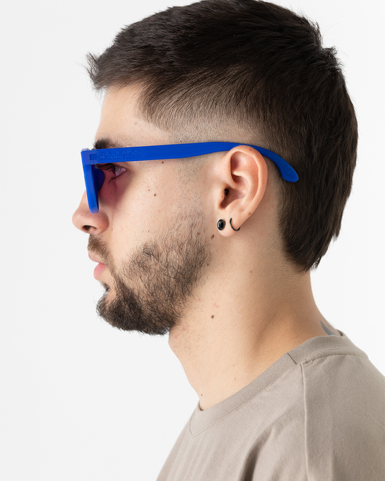 Gafas cuadradas azules lente morado (Hechas con plástico) incluye estuche