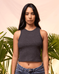 Crop Top Mujer Básico Gris Oscuro (Rib)