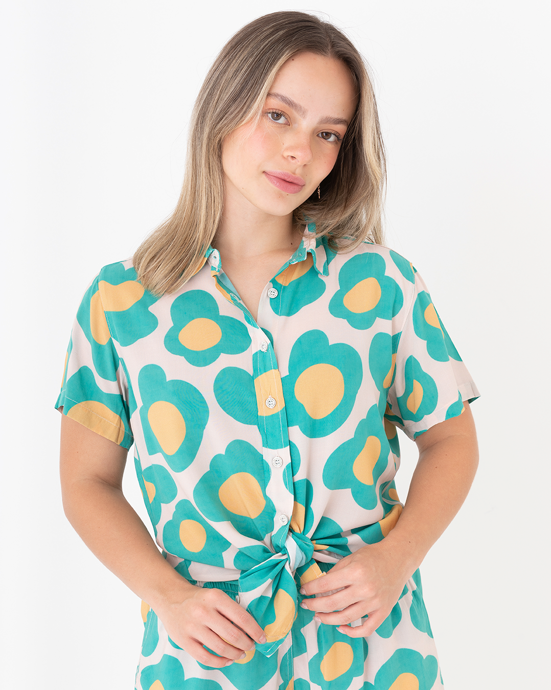 Camisa Mujer Fauna Verde y Beige (Chalis)