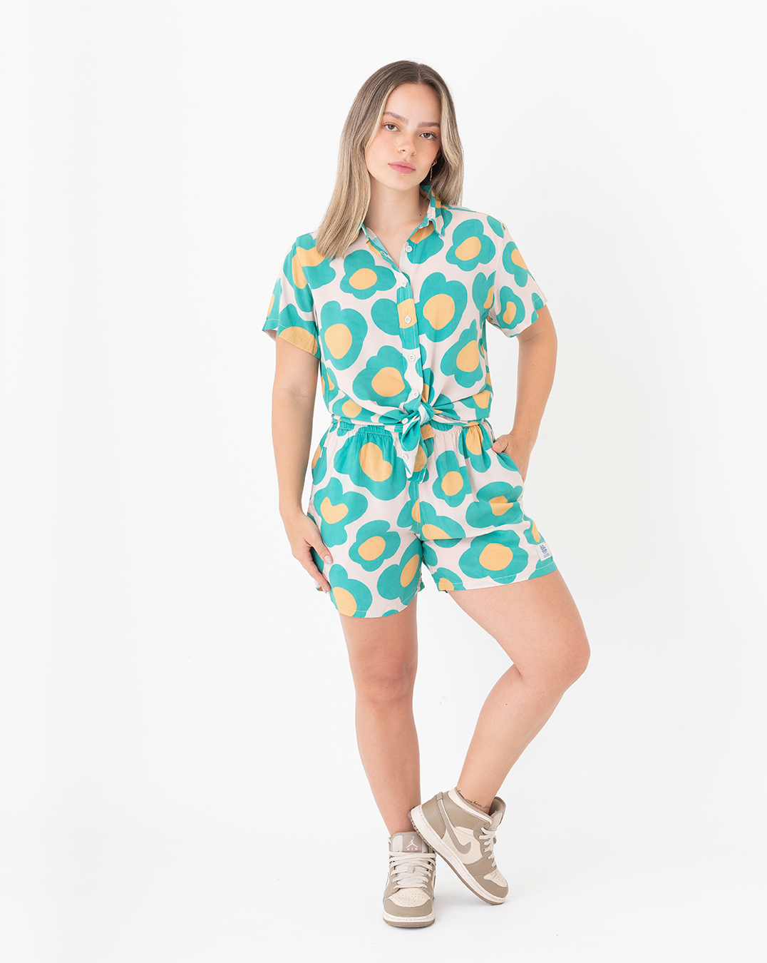 Camisa Mujer Fauna Verde y Beige (Chalis)