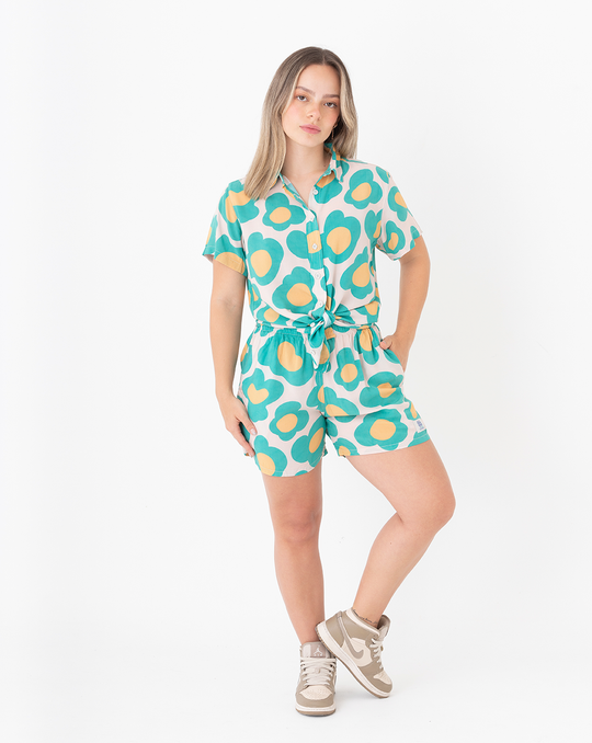 Camisa Mujer Fauna Verde y Beige (Chalis)