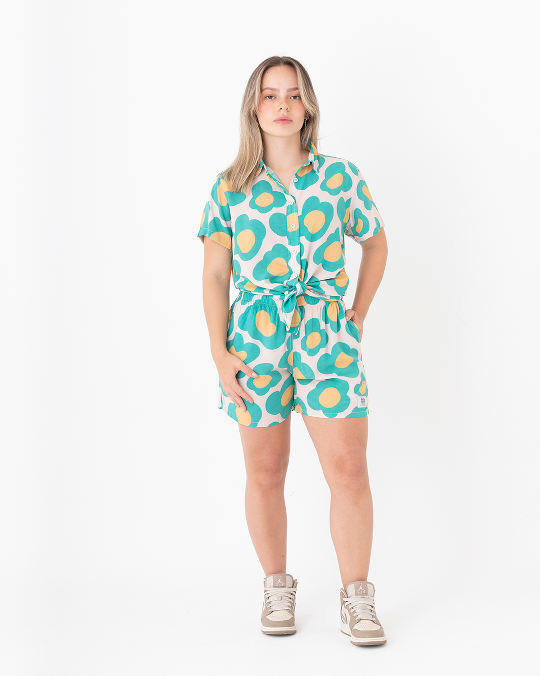 Camisa Mujer Fauna Verde y Beige (Chalis)