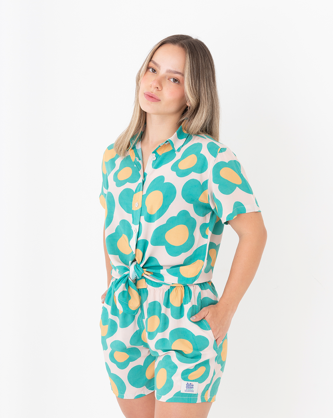 Camisa Mujer Fauna Verde y Beige (Chalis)