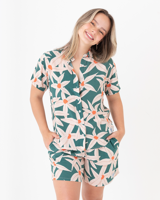 Camisa Mujer Flora Verde (Chalis)