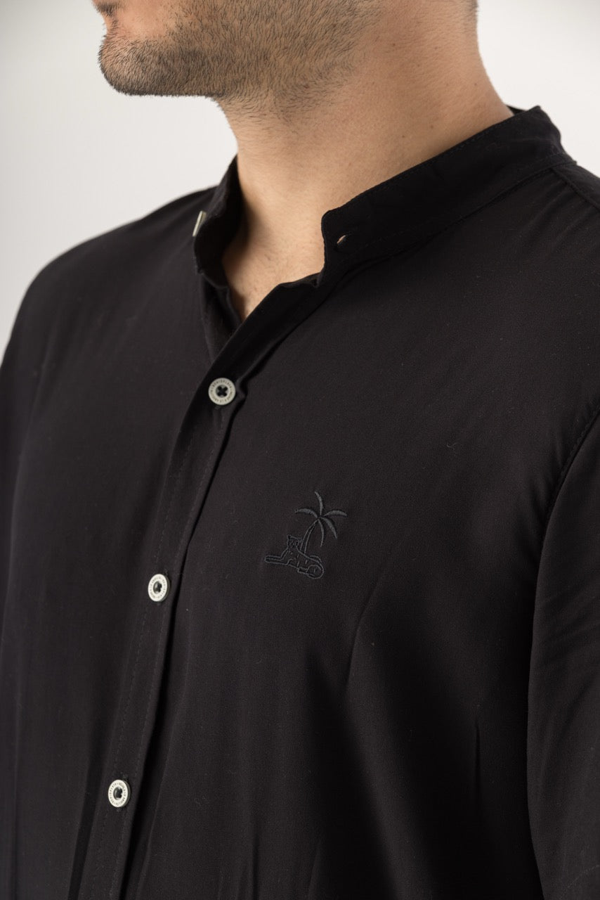 Camisa Hombre Cuello Mao Negra Solano (Chalis)
